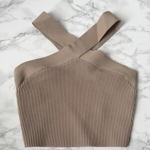 Babaton Taupe Ribbed Crop Top